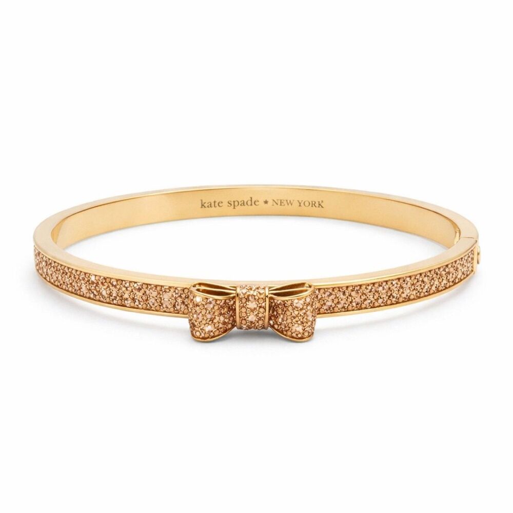kate spade gold-tone pavé bow bangle bracelet - Picture 2 of 11